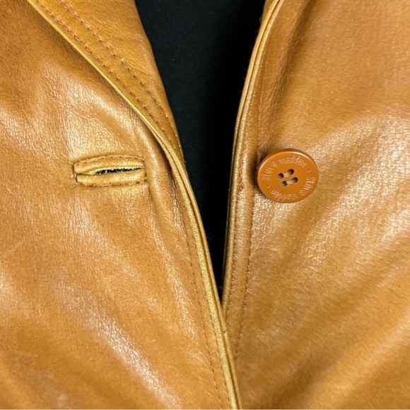 STEVE MADDEN Y2K RETRO 70'S CARAMEL LEATHER BUTTON DOWN CAR COAT JACKET - Picture 13 of 15